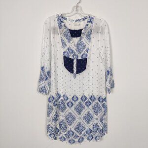 H&M Women's Bohemian Midi Dress in Blue White Size 10 Cottagecore Boho Chic